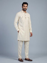 Cream linen pathani suit for men festive celebrations