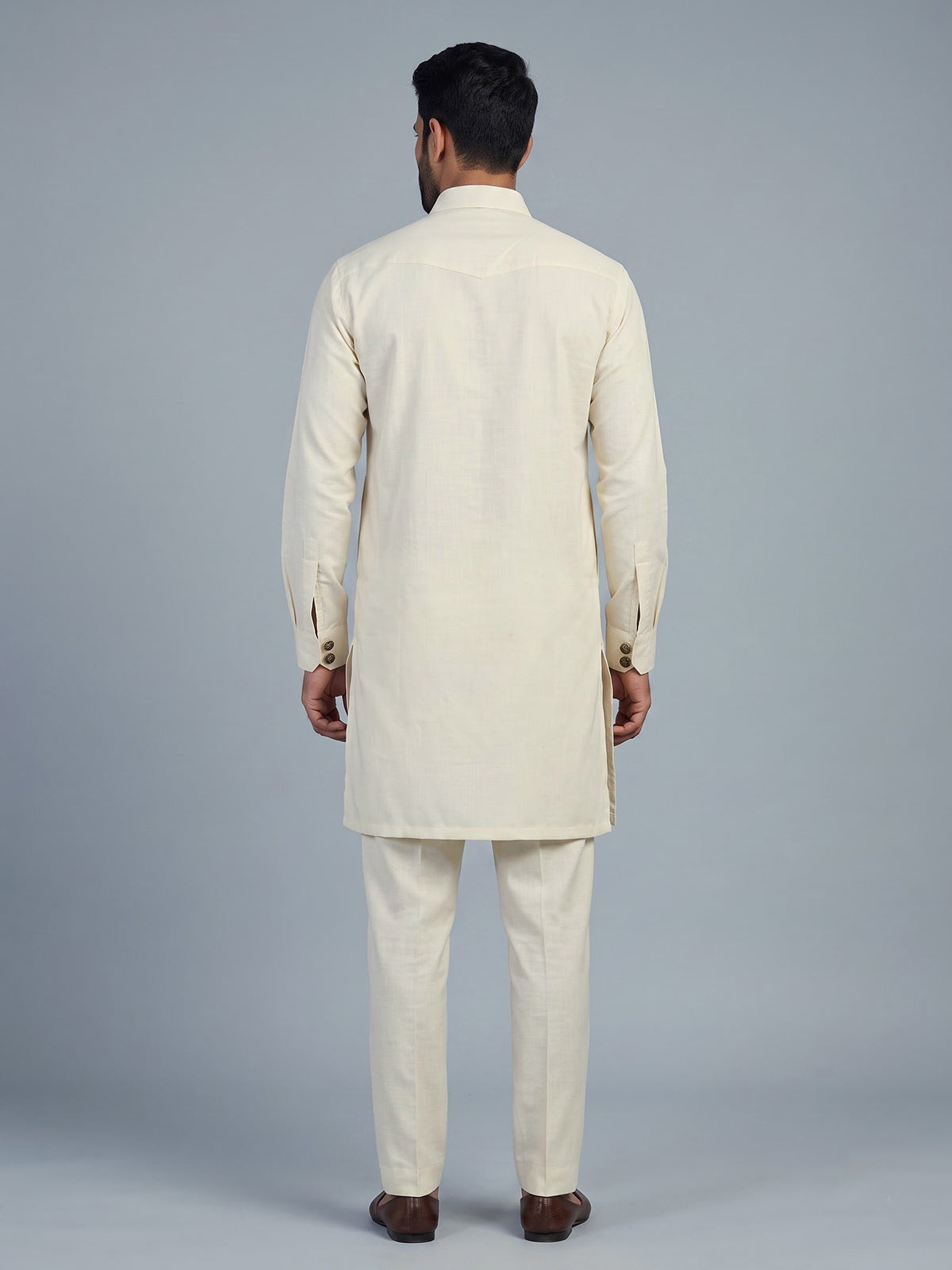 Cream linen pathani suit for men festive celebrations