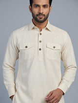 Cream linen pathani suit for men festive celebrations