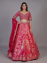 Rani pink banarasi jacquard lehenga choli with dupatta