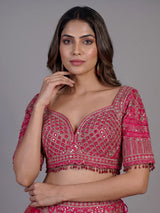 Rani pink banarasi jacquard lehenga choli with dupatta