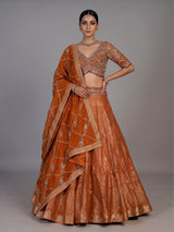 Orange banarasi silk wedding wear lehenga choli with dupatta