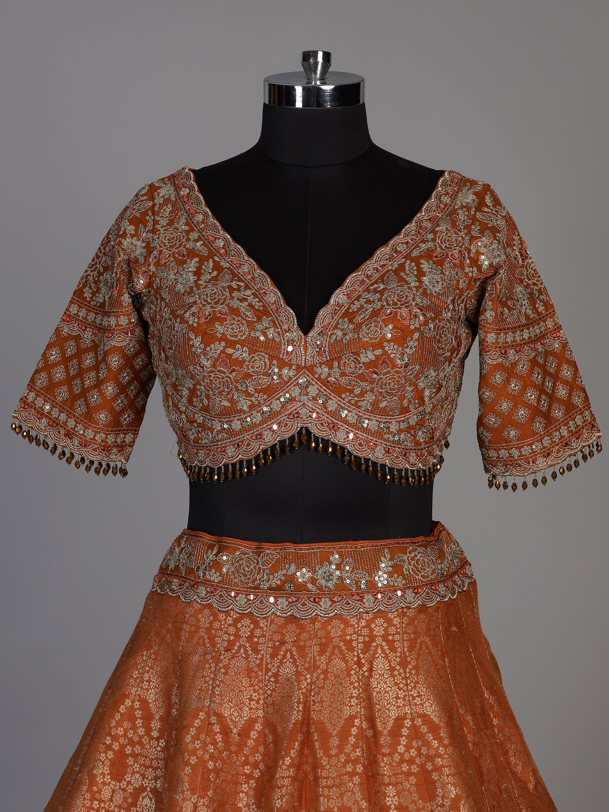 Orange banarasi silk wedding wear lehenga choli with dupatta