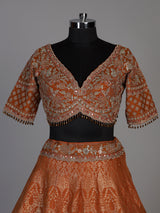 Orange banarasi silk wedding wear lehenga choli with dupatta