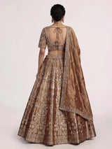 Rust brown banarasi jacquard lehenga choli with dupatta