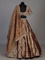 Rust brown banarasi jacquard lehenga choli with dupatta