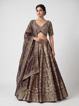 Purple banarasi jacquard lehenga choli with dupatta