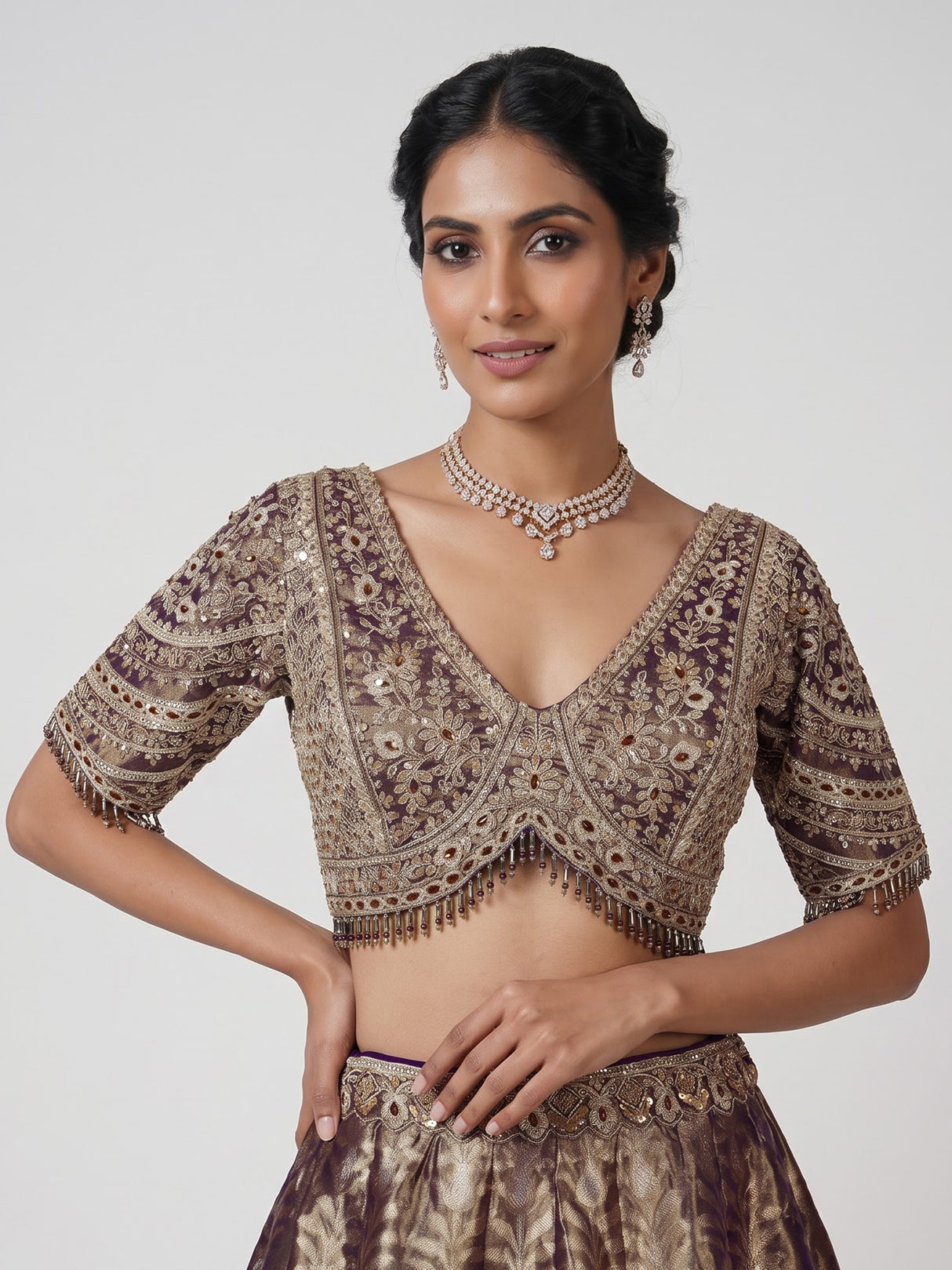 Purple banarasi jacquard lehenga choli with dupatta
