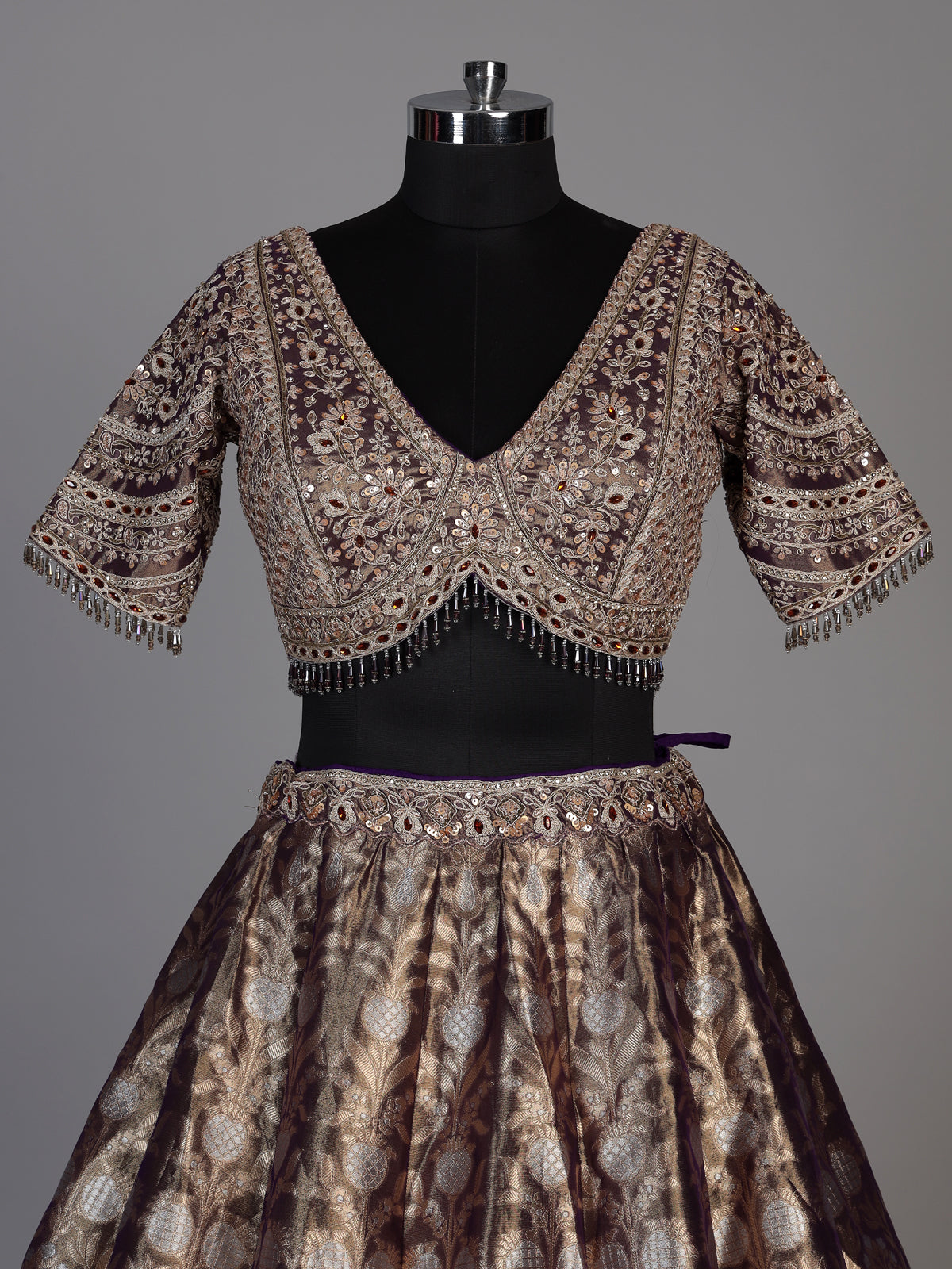 Purple banarasi jacquard lehenga choli with dupatta