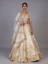 Cream banarasi jacquard lehenga choli with dupatta