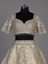 Cream banarasi jacquard lehenga choli with dupatta