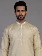 Beige silk waistcoat set for men with delicate sequin threadwork