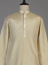 Beige silk waistcoat set for men with delicate sequin threadwork