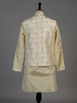 Beige silk waistcoat set for men with delicate sequin threadwork
