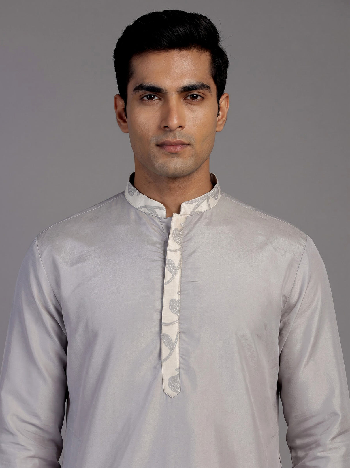 Grey silk waistcoat set for men with subtle sequin threadwork
