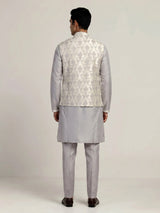 Grey silk waistcoat set for men with subtle sequin threadwork