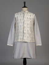 Grey silk waistcoat set for men with subtle sequin threadwork