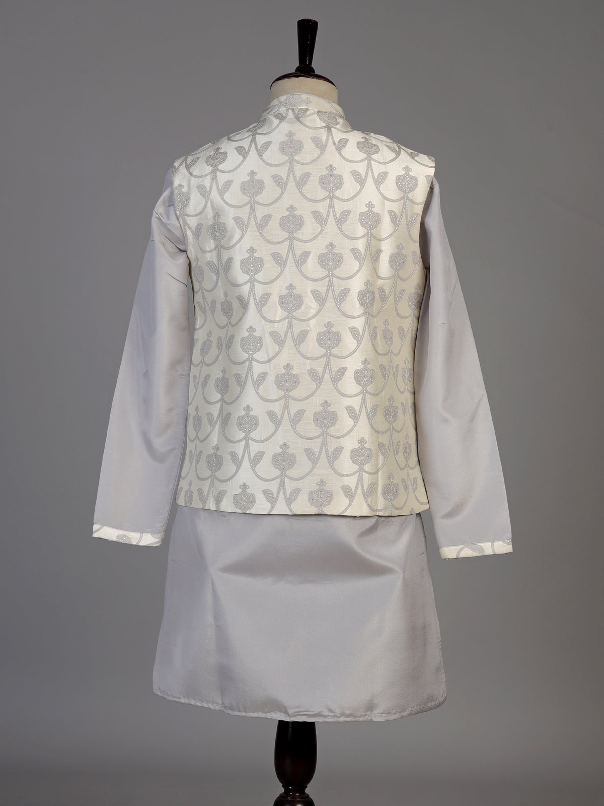 Grey silk waistcoat set for men with subtle sequin threadwork
