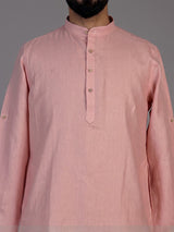 Pink linen waistcoat set for men with intricate zardosi embellishments