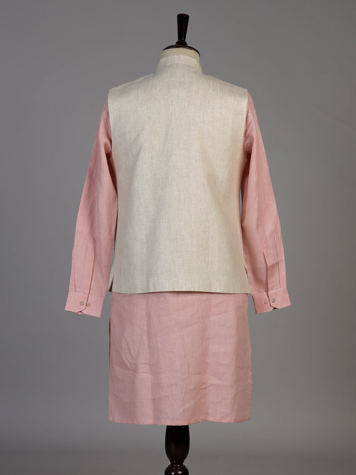 Pink linen waistcoat set for men with intricate zardosi embellishments