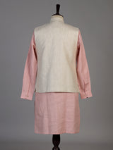 Pink linen waistcoat set for men with intricate zardosi embellishments