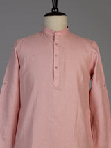 Pink linen waistcoat set for men with intricate zardosi embellishments