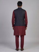 Maroon cotton waistcoat set for men with luxurious embellishments