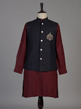 Maroon cotton waistcoat set for men with luxurious embellishments
