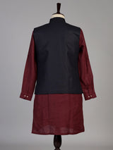 Maroon cotton waistcoat set for men with luxurious embellishments
