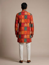 Red silk printed kurta suit for men festive occasionsc