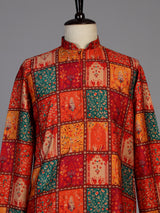 Red silk printed kurta suit for men festive occasionsc