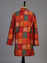 Red silk printed kurta suit for men festive occasionsc