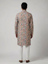 Beige silk printed kurta suit for men traditional elegance