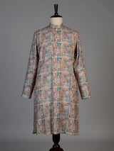 Beige silk printed kurta suit for men traditional elegance