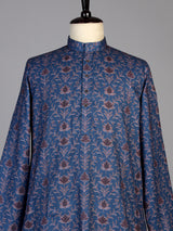 Navy silk printed kurta suit for men festive occasions