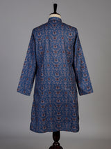 Navy silk printed kurta suit for men festive occasions