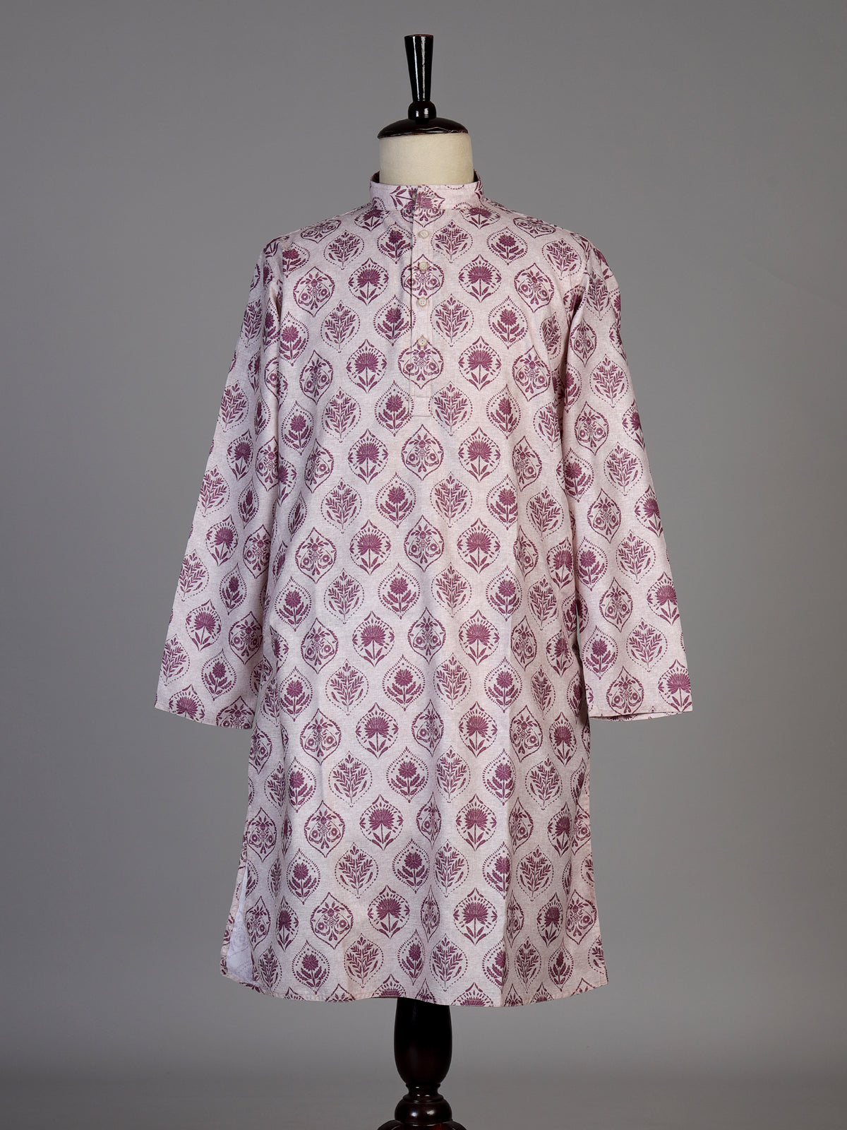 Pink off white silk printed kurta suit for men