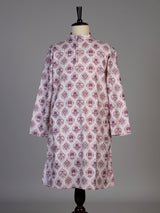 Pink off white silk printed kurta suit for men