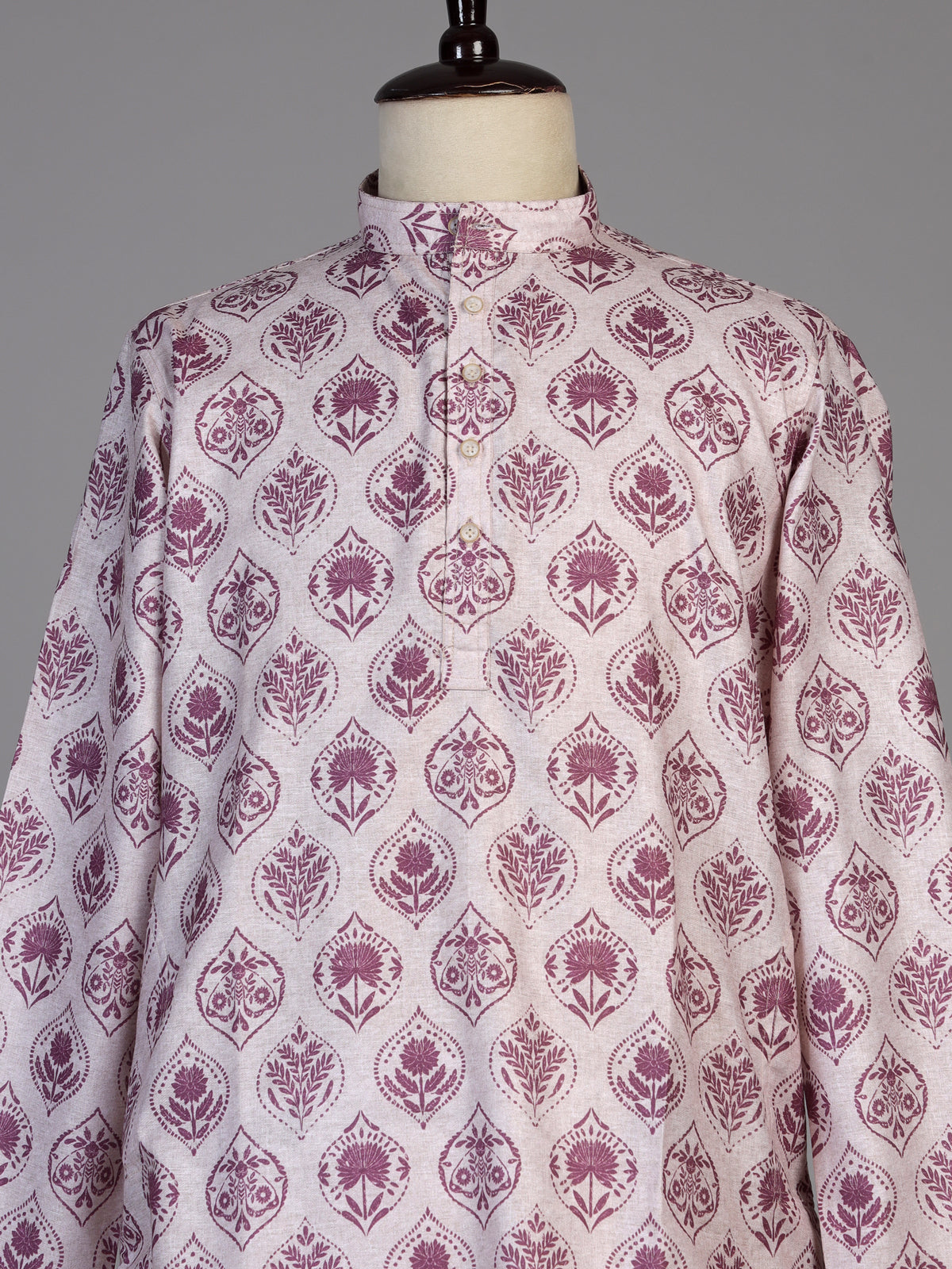 Pink off white silk printed kurta suit for men