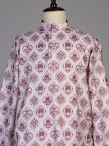Pink off white silk printed kurta suit for men