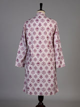 Pink off white silk printed kurta suit for men