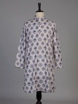 Off white cotton silk printed kurta suit for men