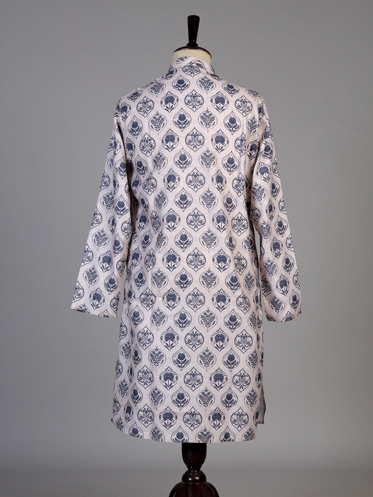Off white cotton silk printed kurta suit for men