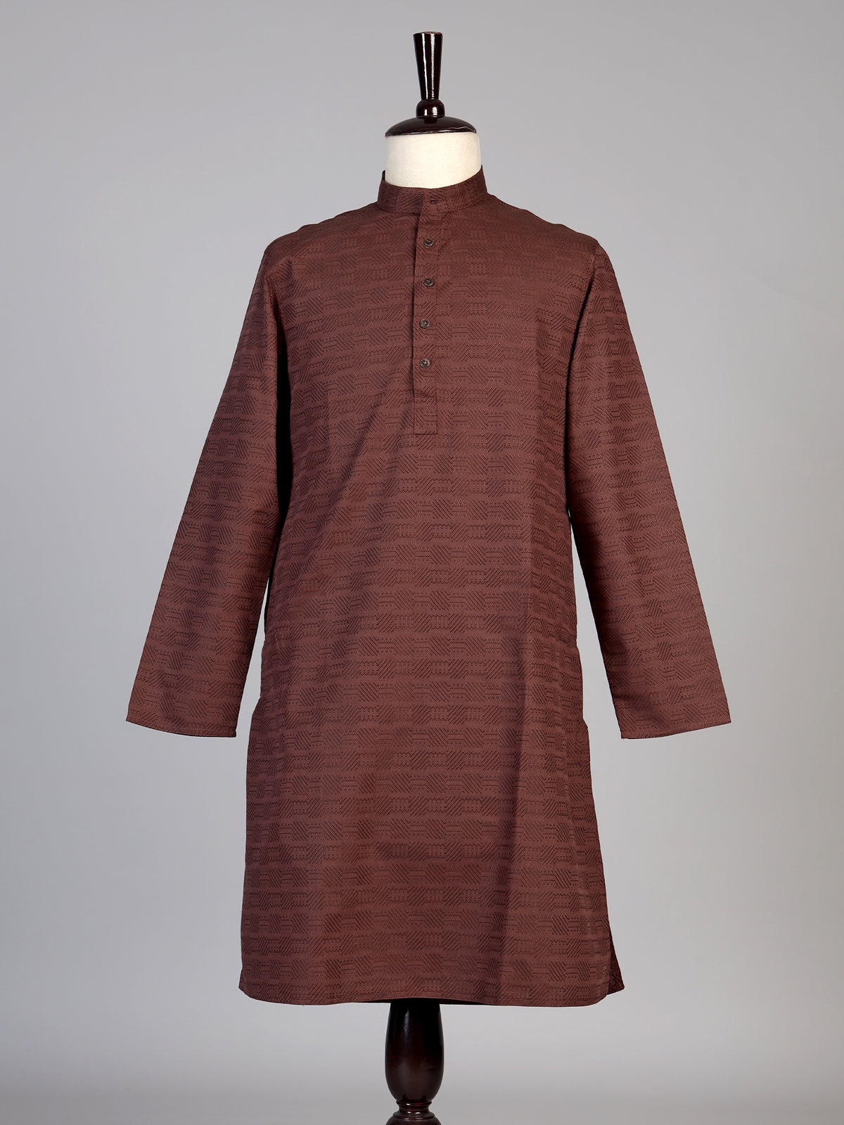 Brown cotton thread detailed kurta suit for men celebrations