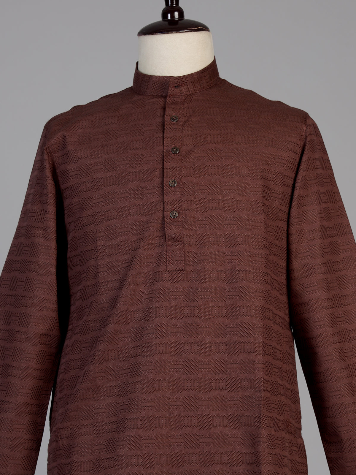 Brown cotton thread detailed kurta suit for men celebrations