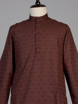 Brown cotton thread detailed kurta suit for men celebrations