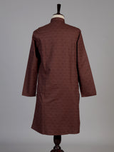 Brown cotton thread detailed kurta suit for men celebrations