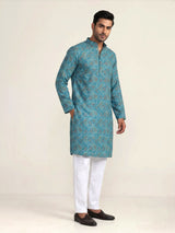 Aqua silk blend bandhani kurta suit for men festive style