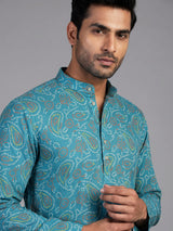 Aqua silk blend bandhani kurta suit for men festive style
