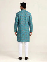 Aqua silk blend bandhani kurta suit for men festive style